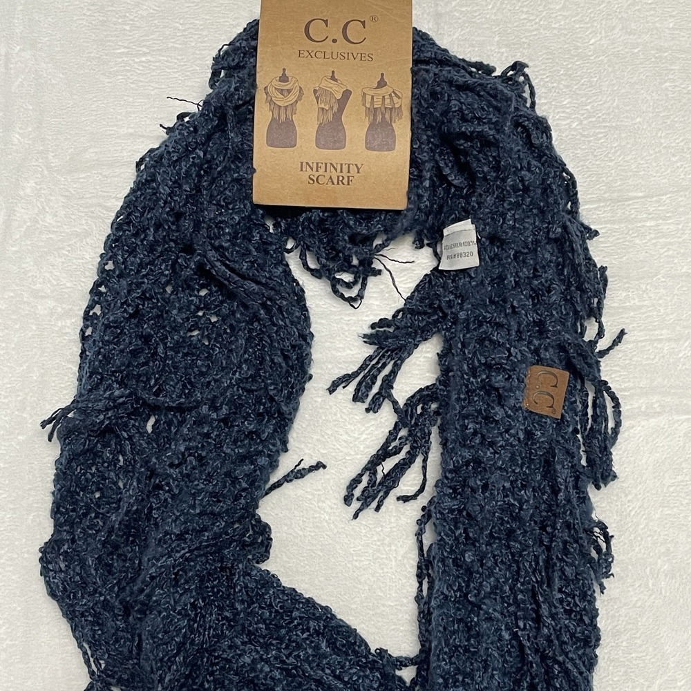 NWT Women's C.C Exclusives Navy Blue Infinity Scarf Super‎ Soft Material Fringe